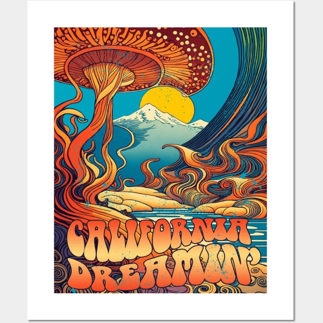 Retro 70's California Mushroom Landscape Wall Art by DigiDreams